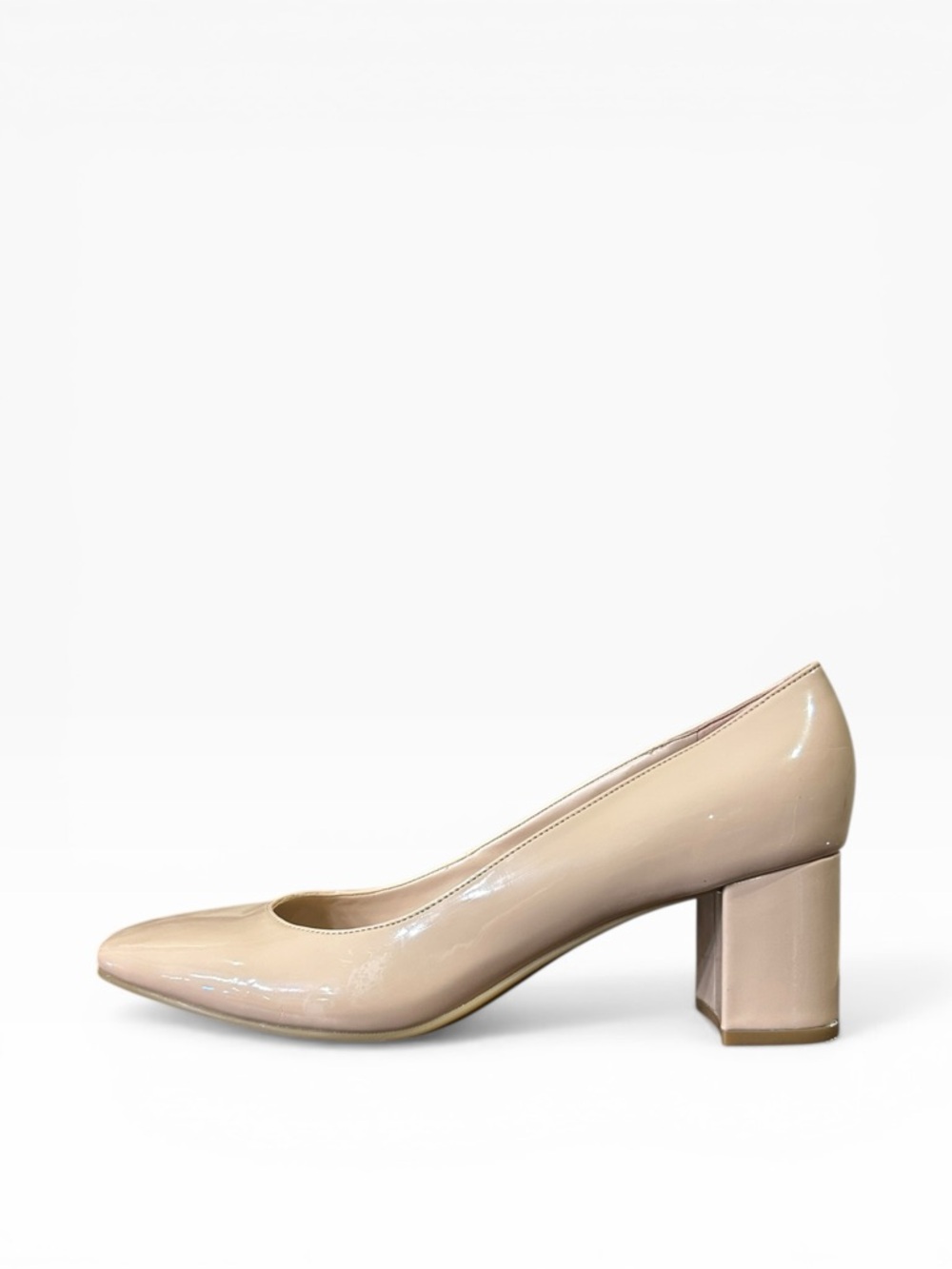 Bandalino Clara 3 Nude Patent Finish Square Toe Block Heel Pumps Size 8.5